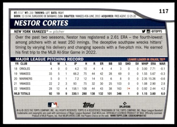 2023 Topps Big League Nestor Cortes #117 (Back)