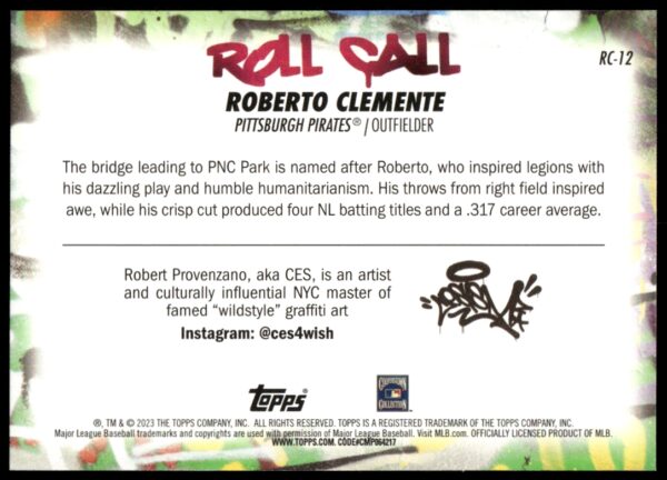 2023 Topps Big League Roberto Clemente Roll Call Wildstyle Edition #RC-12 (Back)