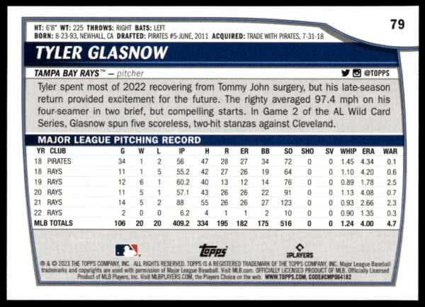 2023 Topps Big League Tyler Glasnow #79 (Back)