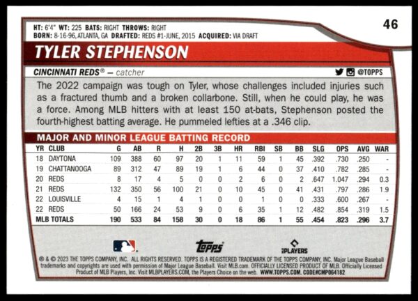 2023 Topps Big League Tyler Stephenson #46 (Back)