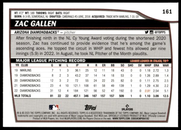 2023 Topps Big League Zac Gallen #161 (Back)