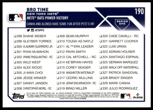 2023 Topps Series 1 Bro Time Checklist #190 (Back)