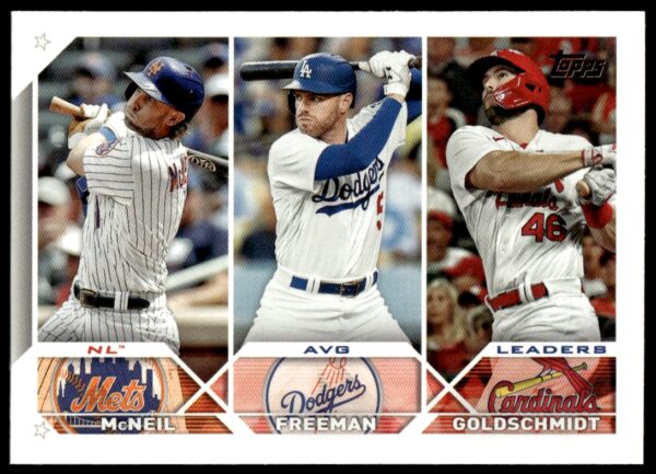 2023 Topps Series 1 NL AVG Leaders: Jeff McNeil / Freddie Freeman / Paul Goldschmidt #43 (Front)