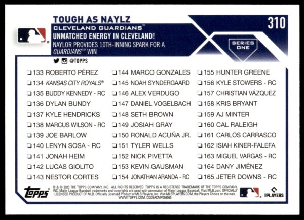 2023 Topps Series 1 Tough as Naylz Checklist #310 (Back)