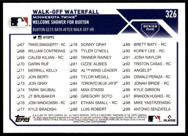 2023 Topps Series 1 Walk-off Waterfall Checklist #326 (Back)