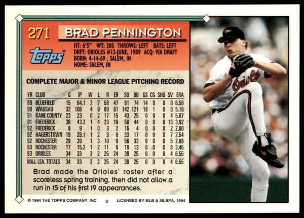 1994 Topps Gold Brad Pennington #271 (Back)