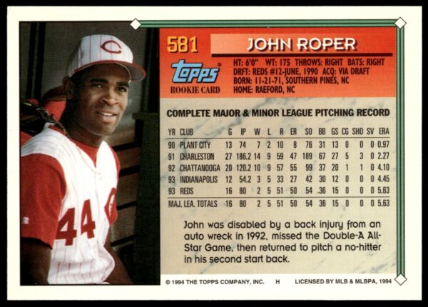 1994 Topps Gold John Roper #581 (Back)