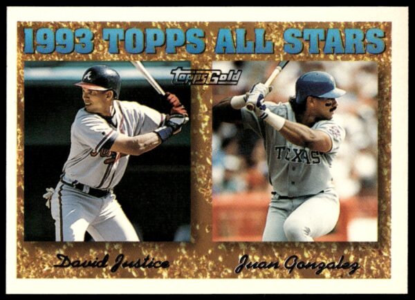 1994 Topps Gold Juan Gonzalez / David Justice #389 (Front)