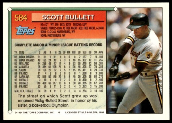 1994 Topps Gold Scott Bullett #584 (Back)