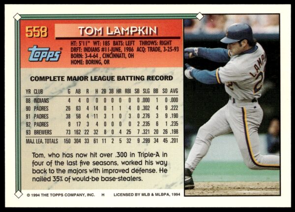 1994 Topps Gold Tom Lampkin #558 (Back)