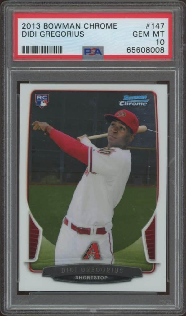 PSA 10 graded 2013 Bowman Chrome Didi Gregorius in action, baseball trading card.