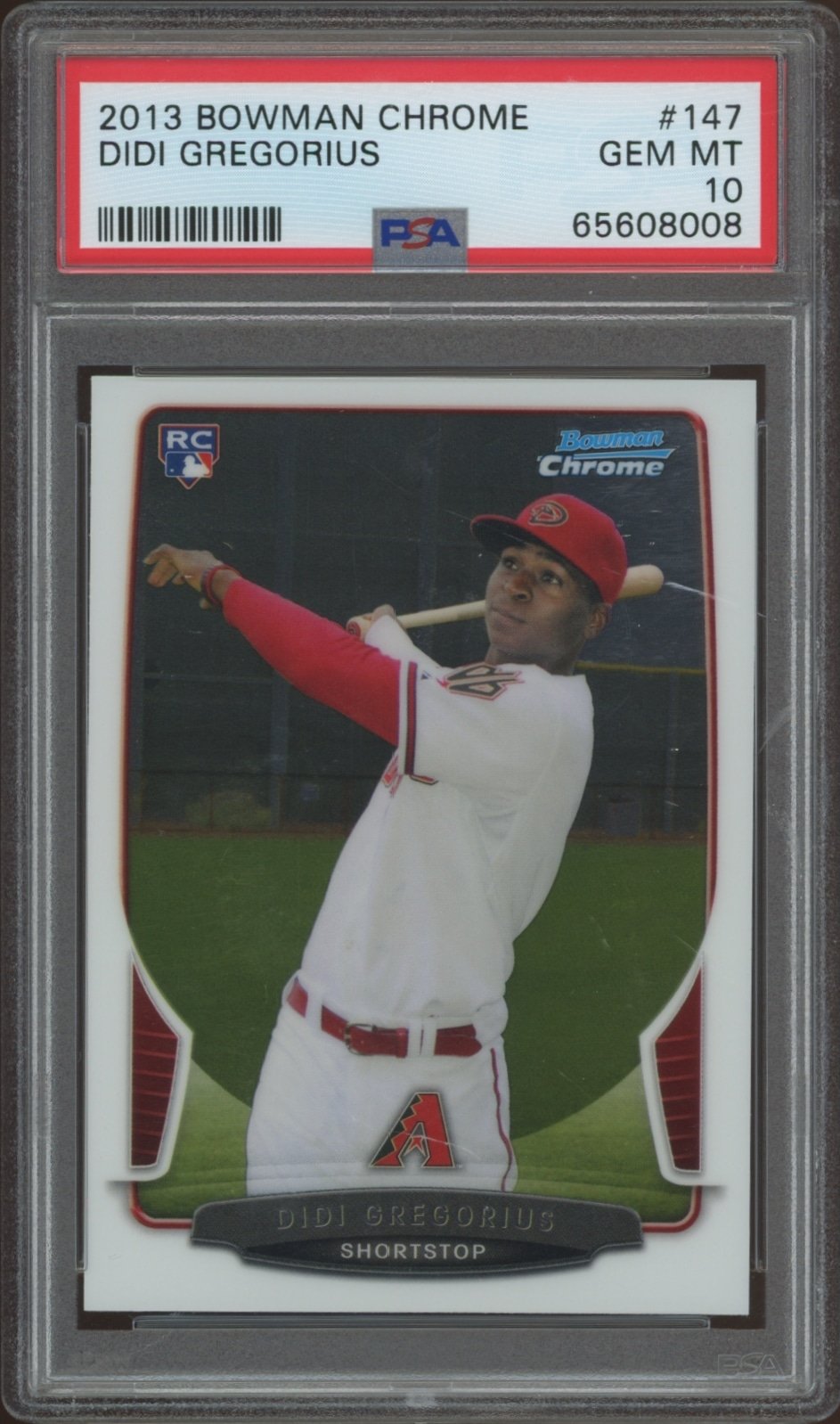 PSA 10 graded 2013 Bowman Chrome Didi Gregorius in action, baseball trading card.