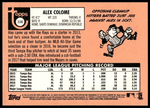 2018 Topps Heritage Alex Colome #338 (Back)