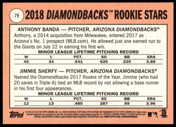 2018 Topps Heritage Anthony Banda / Jimmie Sherfy #79 (Back)