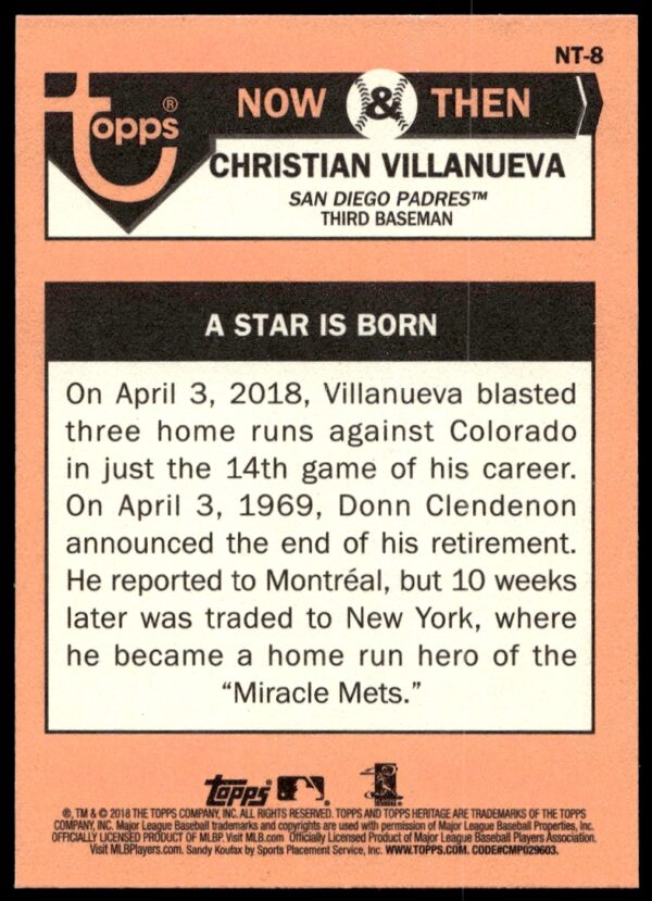 2018 Topps Heritage High Number Christian Villanueva Now & Then #NT-8 (Back)