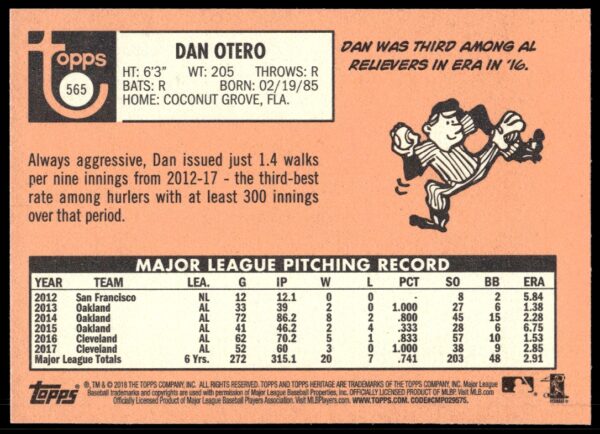 2018 Topps Heritage High Number Dan Otero #565 (Back)