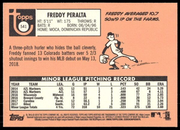 2018 Topps Heritage High Number Freddy Peralta #541 (Back)