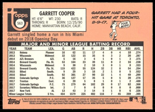 2018 Topps Heritage High Number Garrett Cooper #563 (Back)