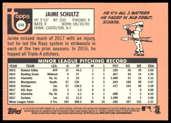 2018 Topps Heritage High Number Jaime Schultz #558 (Back)