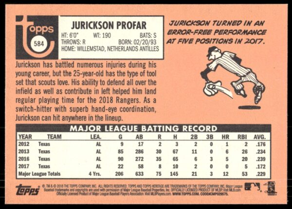 2018 Topps Heritage High Number Jurickson Profar #584 (Back)