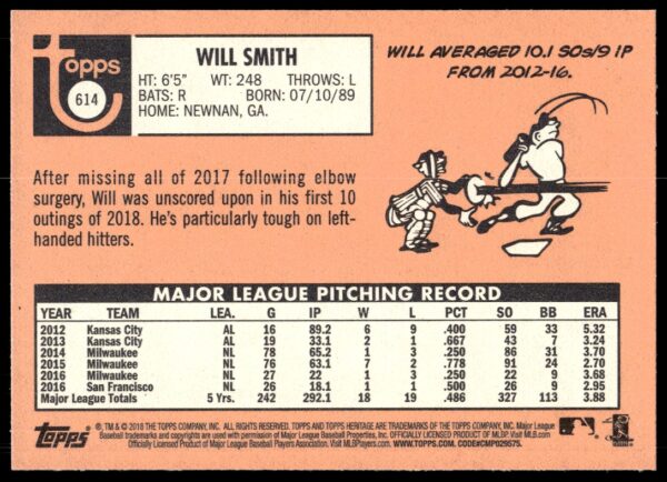 2018 Topps Heritage High Number Will Smith #614 (Back)