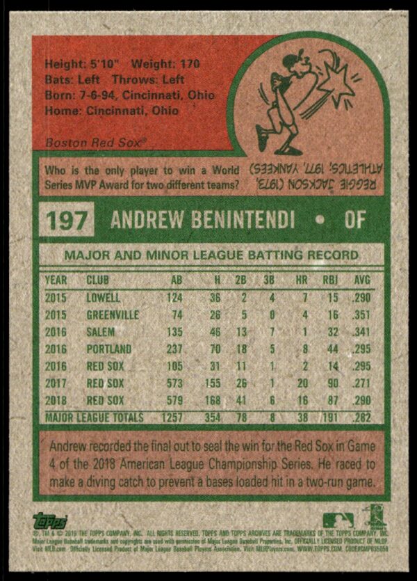 2019 Topps Archives Andrew Benintendi #197 (Back)