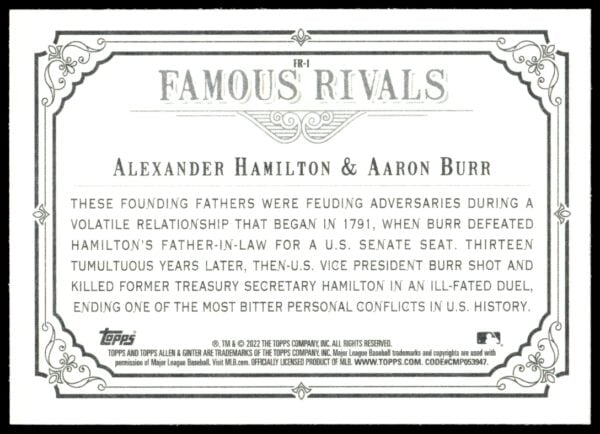 2022 Topps Allen & Ginter Alexander Hamilton / Aaron Burr Famous Rivals #FR-1 (Back)