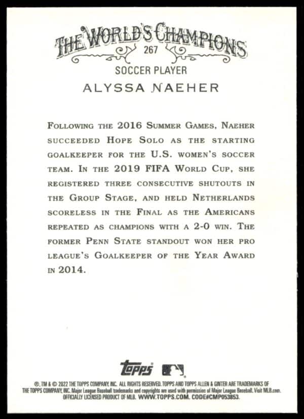 2022 Topps Allen & Ginter Alyssa Naeher #267 (Back)