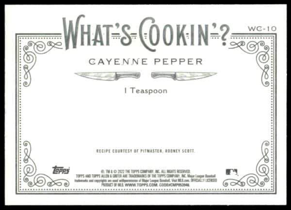 2022 Topps Allen & Ginter Cayenne Pepper What's Cookin? #WC-10 (Back)