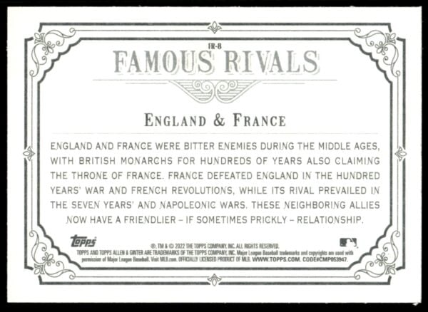 2022 Topps Allen & Ginter England / France Famous Rivals #FR-8 (Back)