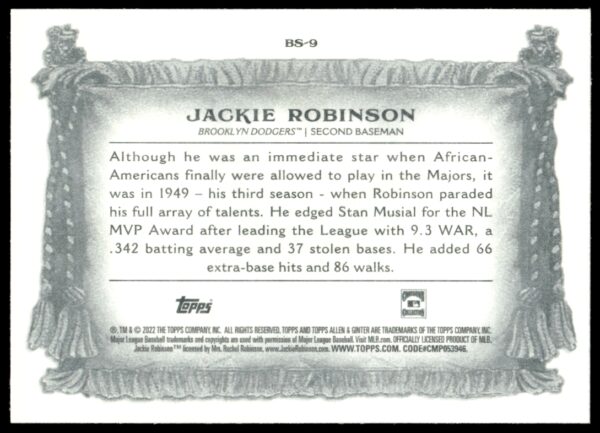 2022 Topps Allen & Ginter Jackie Robinson Banner Seasons #BS-9 (Back)