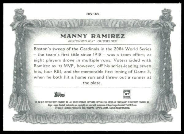 2022 Topps Allen & Ginter Manny Ramirez Banner Seasons #BS-38 (Back)