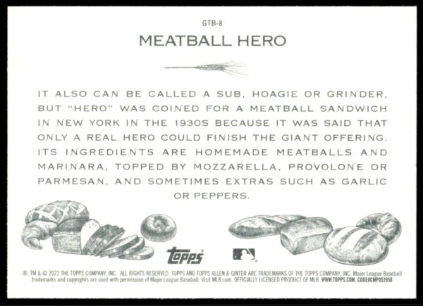 2022 Topps Allen & Ginter Meatball Hero Get That Bread #GTB-8 (Back)