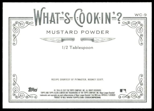 2022 Topps Allen & Ginter Mustard Powder What's Cookin? #WC-9 (Back)