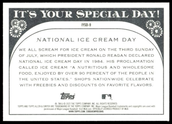 2022 Topps Allen & Ginter National Ice Cream Day It's Your Special Day! #IYSD-9 (Back)