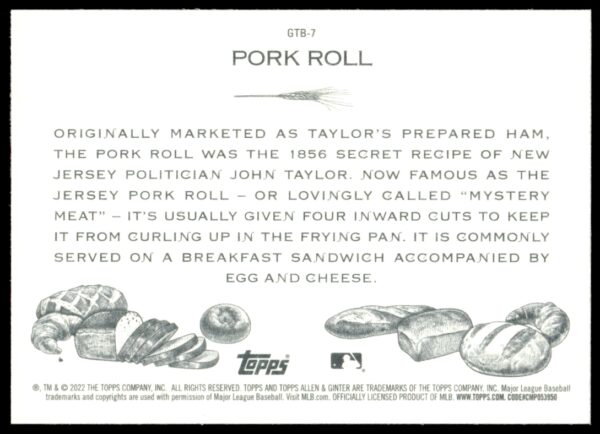 2022 Topps Allen & Ginter Pork Roll Get That Bread #GTB-7 (Back)