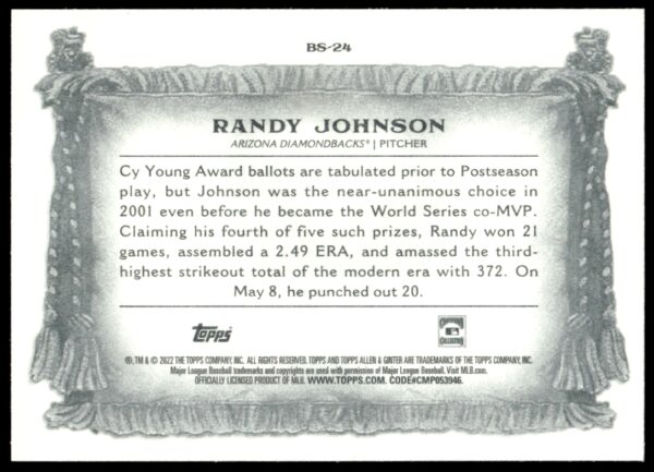 2022 Topps Allen & Ginter Randy Johnson Banner Seasons #BS-24 (Back)