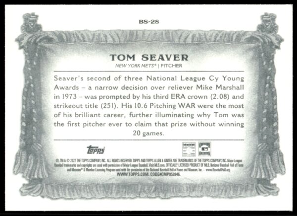 2022 Topps Allen & Ginter Tom Seaver Banner Seasons #BS-28 (Back)