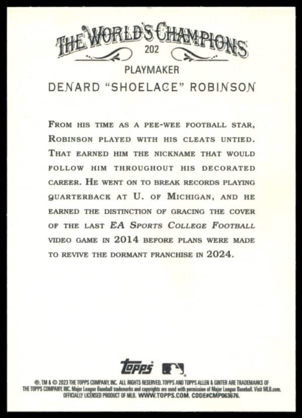 2023 Topps Allen & Ginter Denard "Shoelace" Robinson #202 (Back)