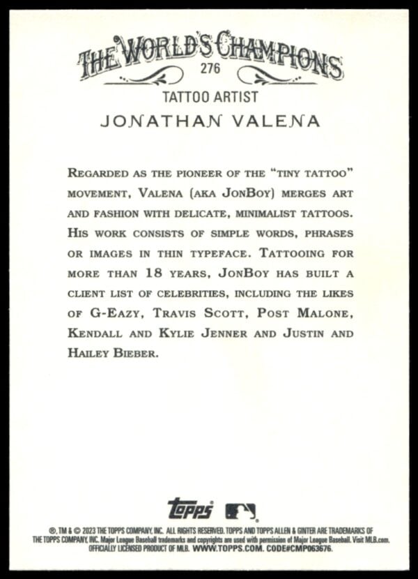 2023 Topps Allen & Ginter Jonathan Valena #276 (Back)