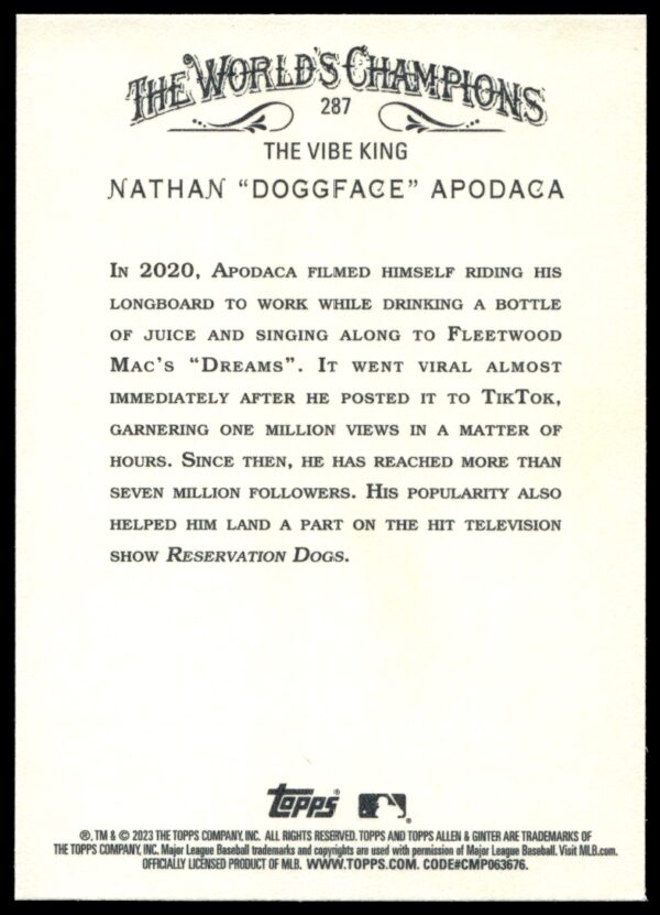 2023 Topps Allen & Ginter Nathan "Doggface" Apodaca #287 (Back)