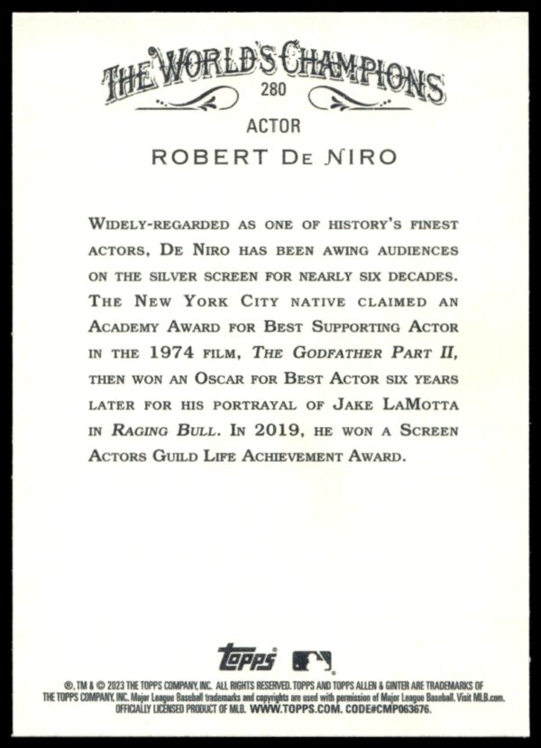 2023 Topps Allen & Ginter Robert De Niro #280 (Back)