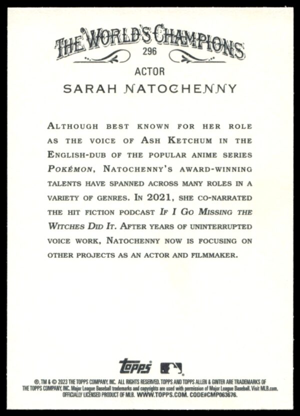 2023 Topps Allen & Ginter Sarah Natochenny #296 (Back)