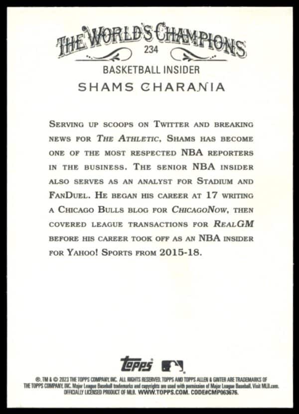 2023 Topps Allen & Ginter Shams Charania #234 (Back)