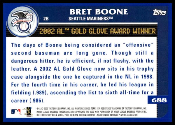 2003 Topps Bret Boone #688 (Back)