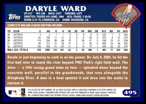 2003 Topps Daryle Ward #495 (Back)