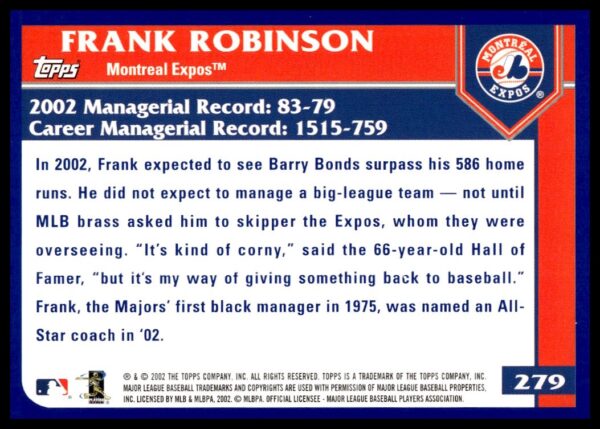 2003 Topps Frank Robinson #279 (Back)