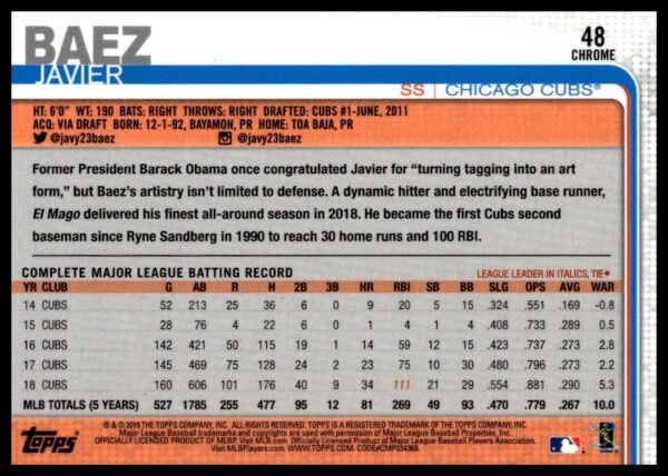 2019 Topps Chrome Javier Baez #48 (Back)