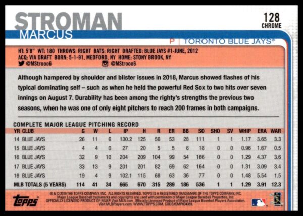 2019 Topps Chrome Marcus Stroman #37 (Back)