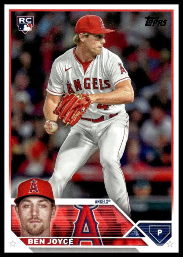 Ben Joyce pitching in 2023 Topps Update Los Angeles Angels Rookie Card.